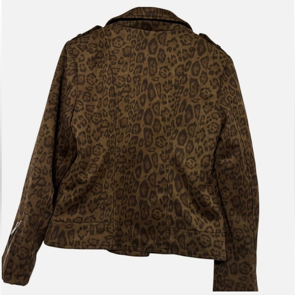 Women's Faux Suede Leopard Print Moto Jacket Full Zip Sm Boho Biker Zip Cuffs - Picture 4 of 6